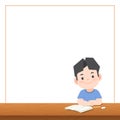 Blank banner text box freame and a asian boy study on the desk , illustration vector. Education Concept Royalty Free Stock Photo