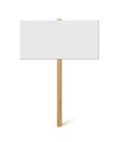 Blank banner on wood stick mock up. Vector empty board plank holder template. Protest sign isolated on white background. Royalty Free Stock Photo