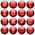 Basic web icon set in round glossy red buttons Royalty Free Stock Photo