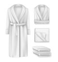 Blank bathrobe male and female, fluffy towel, cloths pemty template mock-up.