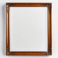 Blank beautiful wooden photo frame isolated on white background near white wall, empty copy space, Royalty Free Stock Photo