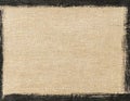 Blank beige canvas textile texture background with painted black border