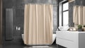 Blank beige closed shower curtain mockup, front view