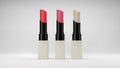 Blank beige, red, pink and nude color black opened lipstick in white tube mockup on white background. 3D rendering