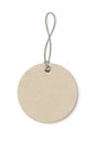 Blank beige round paper price tag isolated on transparent background. Circle shape label with ropes. Cardboard empty