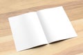 Blank Bi fold A4 size brochure mock up on wooden background. 3D Royalty Free Stock Photo