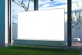 Blank big white tv set on white cupboard on veranda, 3d rendering.