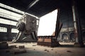 Blank Bigboard Transparent Mock Up, Png.Abandoned Industrial Site With Rusted Machinery.. Generative AI