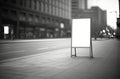 Blank Bigboard Transparent Mock Up, Png. Background With Unfocused Black And White Photo City. Generative AI