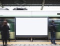Blank Billboard Banner Media in Subway station with blurred