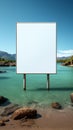 Blank billboard on the beach with sea in the background Royalty Free Stock Photo