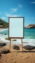 Blank billboard on the beach with sea in the background Royalty Free Stock Photo