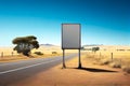 Blank billboard in the middle of a desert road in Namibia. Generative AI Royalty Free Stock Photo