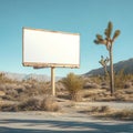 Blank billboard stands tall in the desert landscape under a clear blue sky backdrop Royalty Free Stock Photo