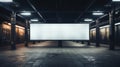 Blank billboard in subway corridor, white poster mockup in metro hallway. Empty screen banner for advertising in vintage station.