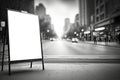 Blank Billboard Transparent Mock Up, Png. Background With Unfocused Black And White Photo City. Generative AI