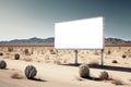 Blank Billboard Transparent Mock Up, Png. Background With Unfocused Desert Landscape. Generative AI
