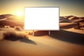 Blank Billboard Transparent Mock Up, Png. Background With Unfocused Desert Landscape With Sand. Generative AI