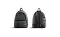 Blank black backpack with zipper and strap mockup, front back