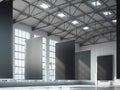 Blank black banners in hangar area. 3d rendering Royalty Free Stock Photo