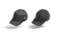 Blank black baseball and trucker hat mockup, no gravity