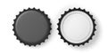Front and back view of black beer caps, on white background, top view. 3d illustration