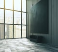 Blank black big picture above leather sofa in empty loft room wi Royalty Free Stock Photo