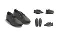 Blank black casual shoes mockup, different views