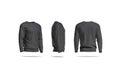 Blank black casual sweatshirt mockup, side and back view