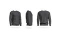 Blank black casual sweatshirt mockup, side and back view