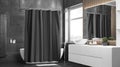 Blank black closed shower curtain mockup, half-turned view