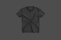 Blank black crumpled t-shirt mockup flat lay, dark background