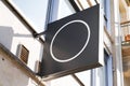 Blank black empty sign store with white round design outdoor signage for signboard mockup for shop Royalty Free Stock Photo