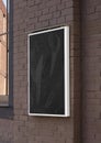 Blank black glass rectangular poster mock up brick wall mounted