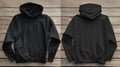 Blank Black Hoodie Front and Back Mockup on Wood Royalty Free Stock Photo