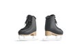 Blank black ice skates mockup, front and back view