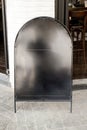 Blank black iron menu board with clipping path front of cafe Royalty Free Stock Photo
