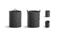 Blank black laundry hamper bag mockup, front and profile view