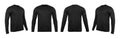 Blank black long sleve t-shirt mock up template, front and back and side view, isolated on white background with clipping path. Royalty Free Stock Photo