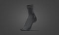 Blank black long socks on tiptoe mockup, dark background