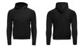 Blank black male hoodie sweatshirt long sleeve with clipping path, mens hoody design mockup, isolated on white background.