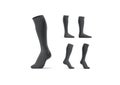 Blank black pair soccer socks toe mock up, different views