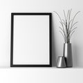 Blank black photo frame on white shelf Royalty Free Stock Photo