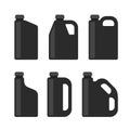 Blank Black Plastic Canisters Icons Set for Motor Machine Oil. Vector Royalty Free Stock Photo