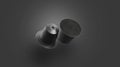 Blank black plastic coffee capsule mockup, isolated on darkness