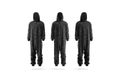 Blank black plush jumpsuit with hood mockup, front side view