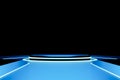 Blank black podium in dark studio with blue LED light Royalty Free Stock Photo