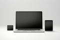 Blank black screen with laptop computer mockup isolated on office desk background Royalty Free Stock Photo