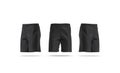 Blank black soccer shorts mock up, front and side view