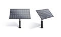 Blank black solar panel mockup stand, front and side view